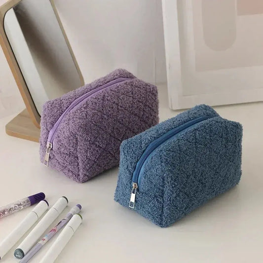1 Pc Girl Soft Travel Cosmetic Bag Organizer Case Cute Lady Make Up Case Necessaries Solid Color Plush Makeup Bag for Women Ultimate Bag Store