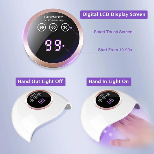 72W UV LED Nail Lamp for Gel Polish – Professional Nail Dryer with Auto Sensor, 3 Timer Settings, and LCD Touch Display – White - Vivareflex Online