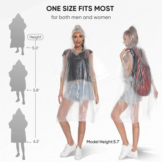 APEXUP Disposable Rain Ponchos for Adults, Emergency Rain Poncho for Camping Hiking Travelling Clear 50 Pack - Vivareflex Online