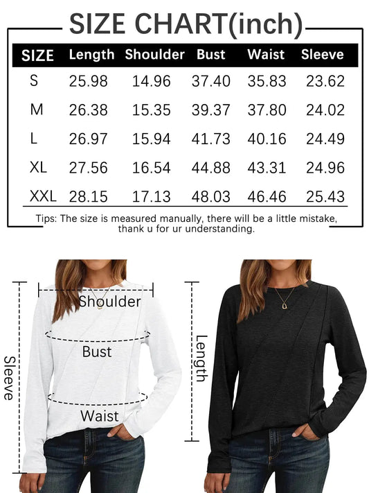 AUTOMET Womens Long Sleeve Shirts Pleated Crew Neck Casual Fall Fashion Tops - Vivareflex Online