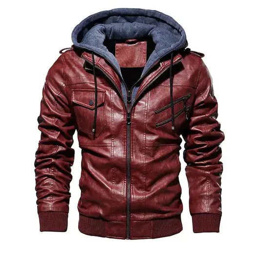 Comfortable Hooded PU Leather Jacket For Men Vivareflex Online