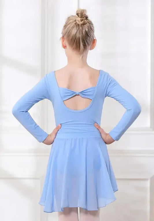 DIPUG Girls Ballet Leotards with Removable Skirt Toddler Hollow Back Dance Dress Combo Long Sleeve - Vivareflex Online