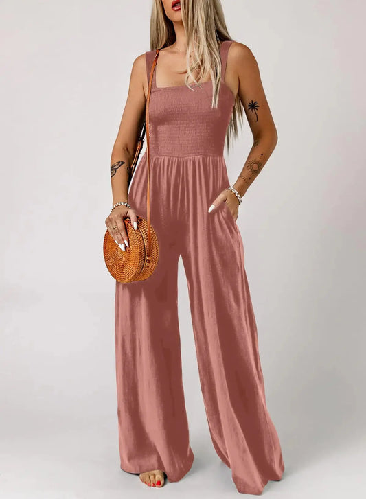 Dokotoo Women's Casual Loose Overalls Jumpsuits One Piece Sleeveless Wide Leg Long Pant Rompers With Pockets X-Small Rose Pink - Vivareflex Online