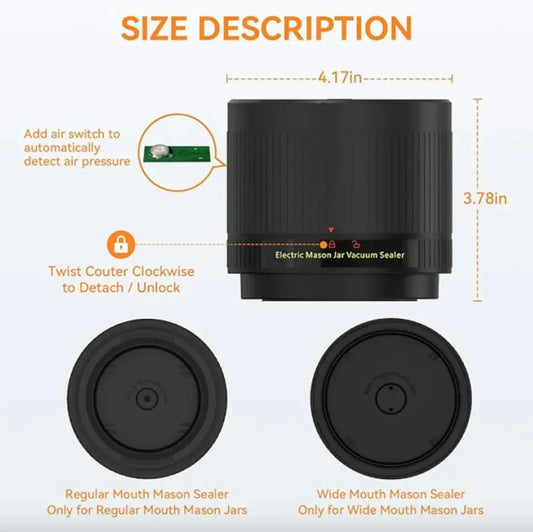Electric Mason Jar Vacuum Sealer Kit for Regular & Wide Mouth Mason Jars with Auto Shut Off - Vivareflex Online