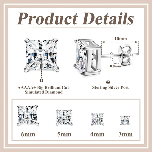 Elegant Cubic Zirconia Stud Earrings | 18K White Gold Plated | Hypoallergenic - Vivareflex Online