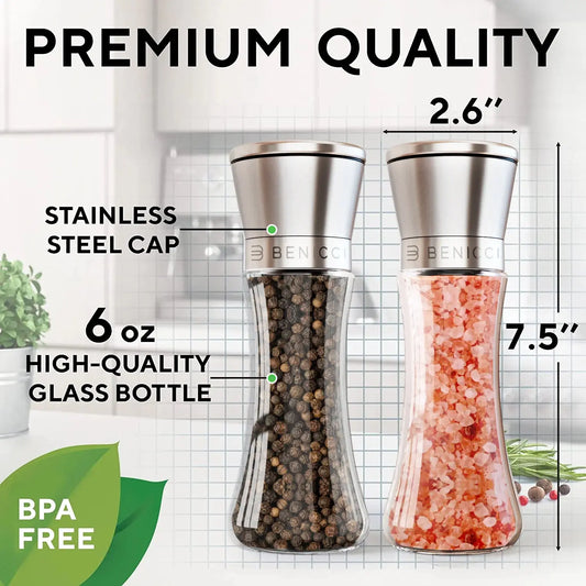Elegant Stainless Steel Salt and Pepper Mill Set - with Adjustable Ceramic Grinders and Extras Vivareflex Online