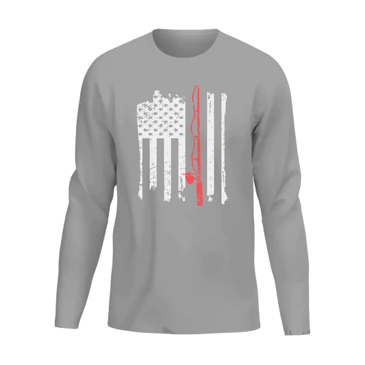 Fishing Rod American Flag Men Long Sleeve Shirt Vivareflex Online