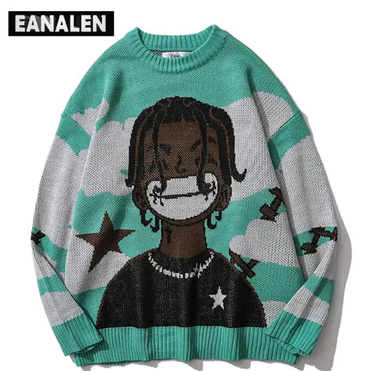 Harajuku vintage cartoon anime knitted sweater men winter oversized Vivareflex Online