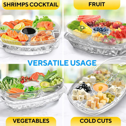 Ice Chilled Party Platter - 4 Compartment Cold Serving Tray with Lid & Dip Holder Vivareflex Online
