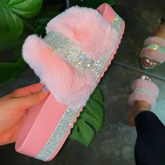 Luxury Designer Women Fur Rhinestone Slippers Vivareflex Online