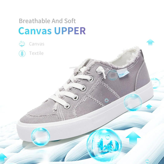 Obtaom Women's Play Fashion Sneaker White Color Washed and Leopard Canvas Slip on Shoes 7 Gray Canvas - Vivareflex Online