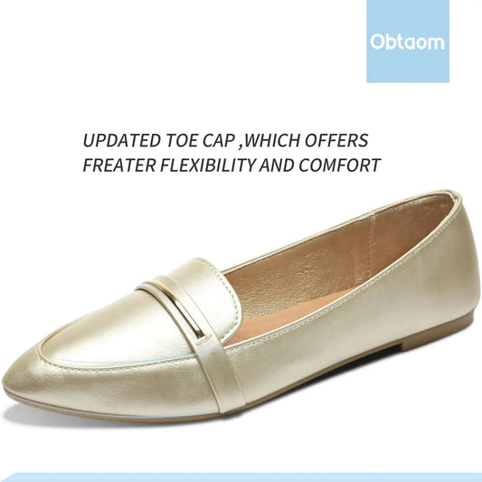 Obtaom Women's Pointy Toe Loafer Flat Comfortable Faux Suede Work Shoes Ballet Flat 6 Gold - Vivareflex Online