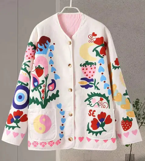 Printed Pocket Cotton Jacket Women Vivareflex Online
