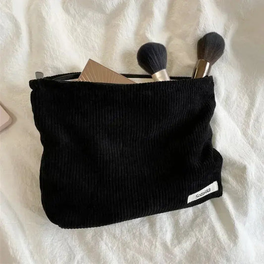 Solid Color Corduroy Cosmetic Bag Fashion Zipper Clutch Phone Purse Cotton Cloth Makeup Pouch Travel Toiletry Bag Organizer Case Ultimate Bag Store