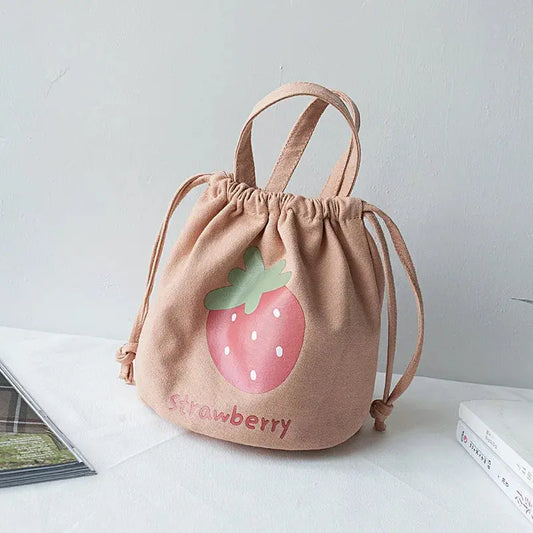Strawberry Canvas Drawstring Lunch Bag Tote Ultimate Bag Store