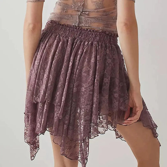 Women Y2k Lace Mini Skirts Summer Lace Slip Skirt Pleated Ruffle Floral Lace_Vivareflex_Online