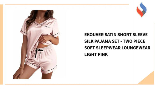 Ekouaer Satin Short Sleeve Silk Pajama Set - Two Piece Soft Sleepwear Loungewear Light Pink by@Outfy