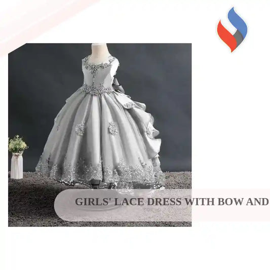 Girls' Lace Dress With Bow And Beads by@Outfy
