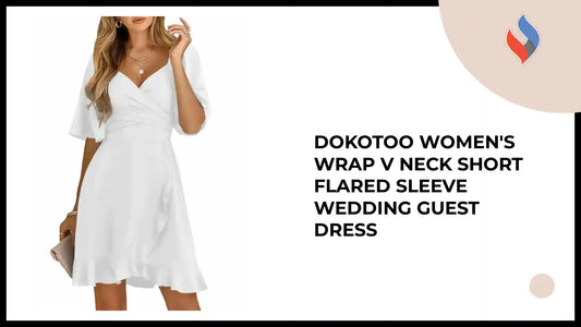 Dokotoo Women's Wrap V Neck Short Flared Sleeve Wedding Guest Dress by@Outfy