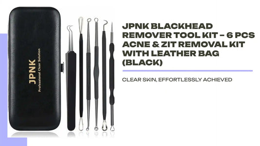 JPNK Blackhead Remover Tool Kit – 6 Pcs Acne & Zit Removal Kit with Leather Bag (Black) by@Outfy