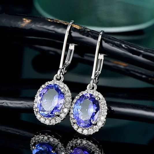 Crystal Oval Stone Women Earrings Blue & While Color_Vivareflex_Online
