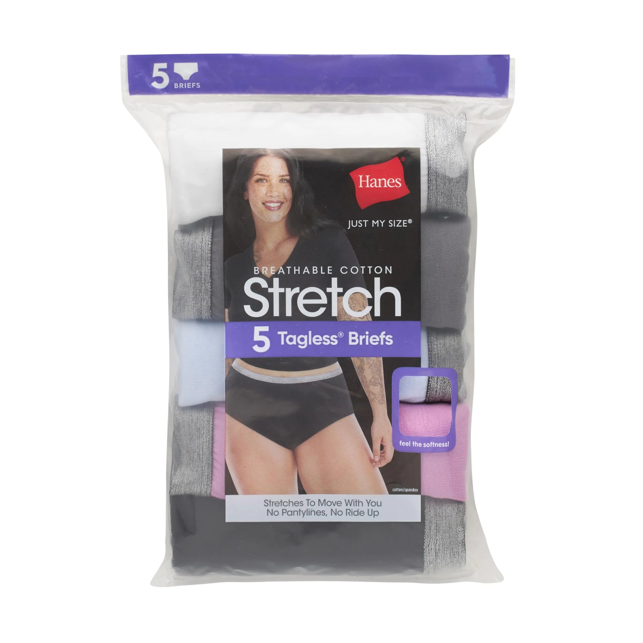 Hanes Women's Just My Size Brief Underwear, Cotton Stretch Brief Panties, Plus Sizes, 5-Pack 11 White/Grey/Blue/Pink/Black