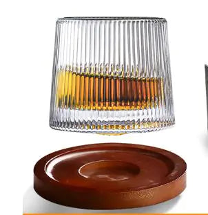 Verre à whisky rotatif avec base en bois