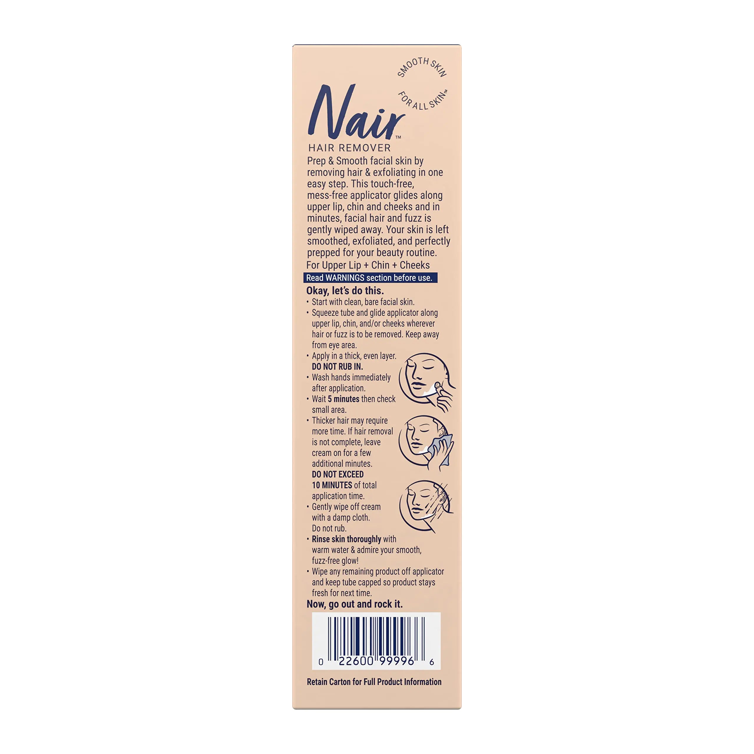 NAIR Exfoliating Facial Hair Removal Cream for Women - Smooth Skin Solution with Collagen for Sensitive Skincare Hair Removal Agent