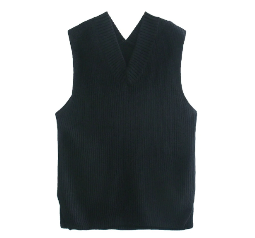 Gilet tricoté sans manches à col en V