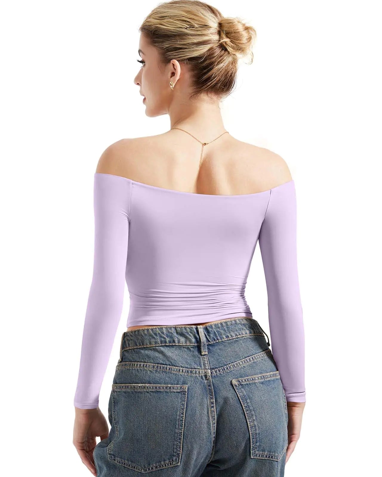 SUUKSESS Women Off Shoulder Double Lined Long Sleeve Shirts - X-Small Lilac - Vivareflex Online