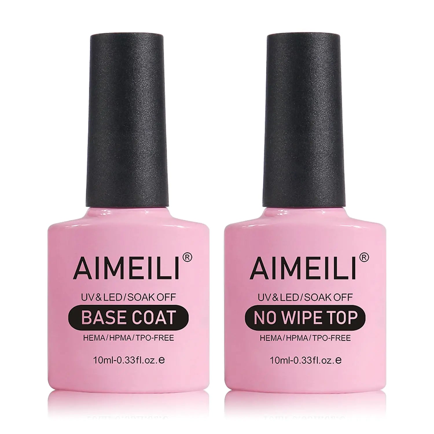 Vernis à ongles gel AIMEILI, ensemble de base et de top coat sans essuyage, finition brillante et longue durée, vernis à ongles gel à tremper - 2 x 10 ml