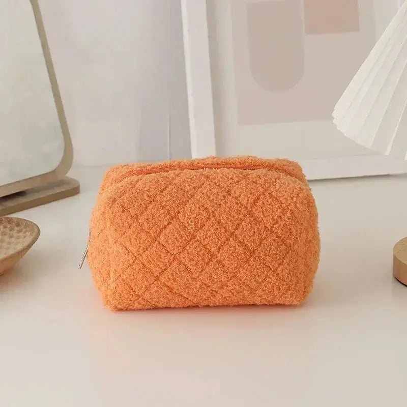 1 Pc Girl Soft Travel Cosmetic Bag Organizer Case Cute Lady Make Up Case Necessaries Solid Color Plush Makeup Bag for Women Ultimate Bag Store