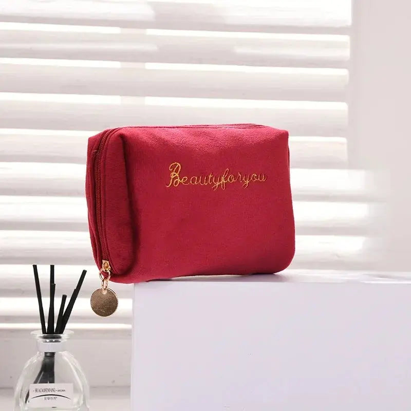 1 Pc Velvet Women Cosmetic Bag Travel Large Makeup Bag Solid Color Zipper Lipstick Storage Bags Female Make Up Organizer Pouch Ultimate Bag Store