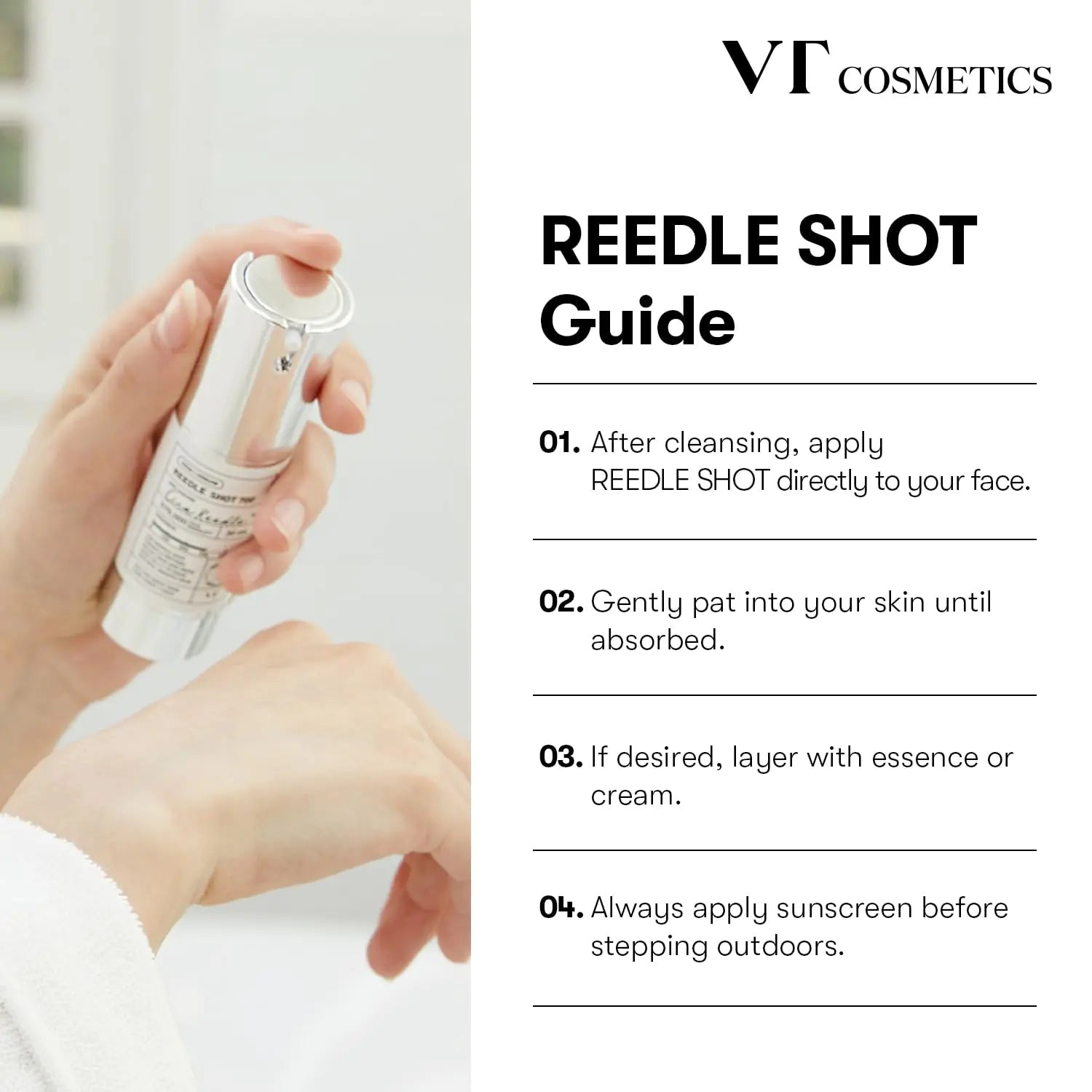 VT COSMETICS CICA Reedle Shot 100 Essence | Daily Face Essence for Soft Skin, Centella Complex, Hyaluronic Acid, Green Propolis Extract for All Skin Types 1.69Fl Oz (50ml)