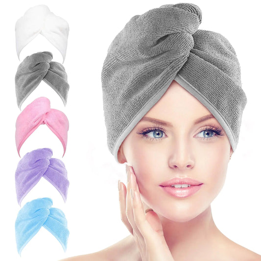 Serviette pour cheveux en microfibre AIDEA, lot de 5 turbans pour cheveux, serviette super absorbante à séchage rapide pour tous les types de cheveux, anti-frisottis, accessoires pour cheveux pour femmes, 66 x 25,4 cm, multicolore