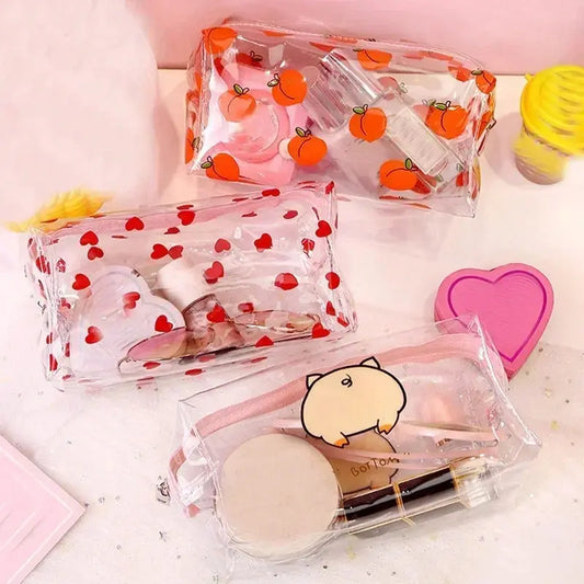 1Pc Cute Transparent Small Cosmetic Bag Waterproof Clear Women Make Up Bag Travel Wash Makeup Organizer Case Zipper Beauty Pouch Ultimate Bag Store