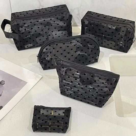 1Pcs Hot Mini Transparent Heart Makeup Bag Women Portable Lipsticks Cosmetic Storage Pouch Black Clear Cute Small Make Up Bag Ultimate Bag Store