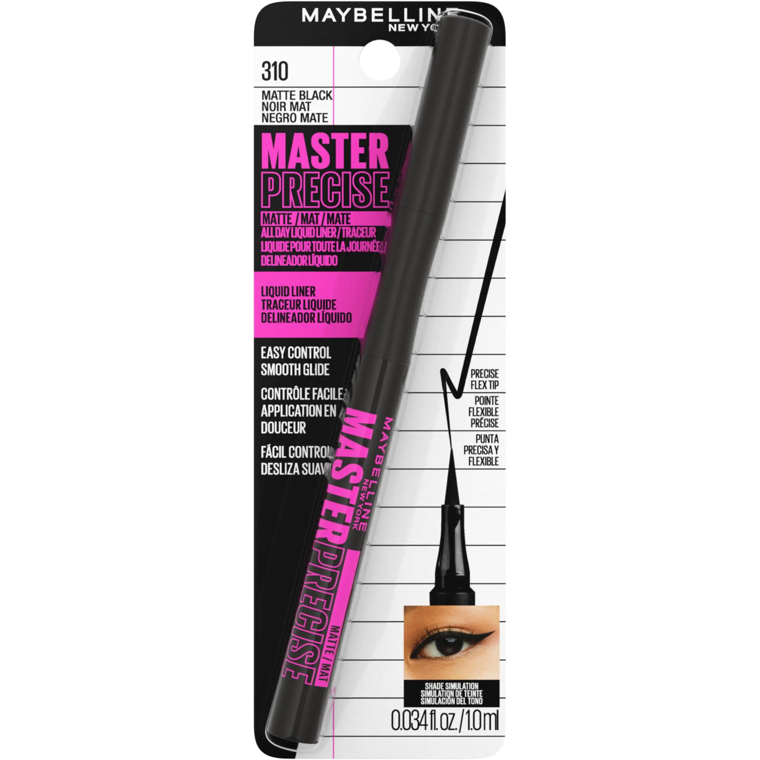 Maybelline Eyestudio Master Precise All Day - Delineador líquido resistente al agua, negro mate, 1 unidad (el empaque puede variar), 0,03 onzas (paquete de 1) 