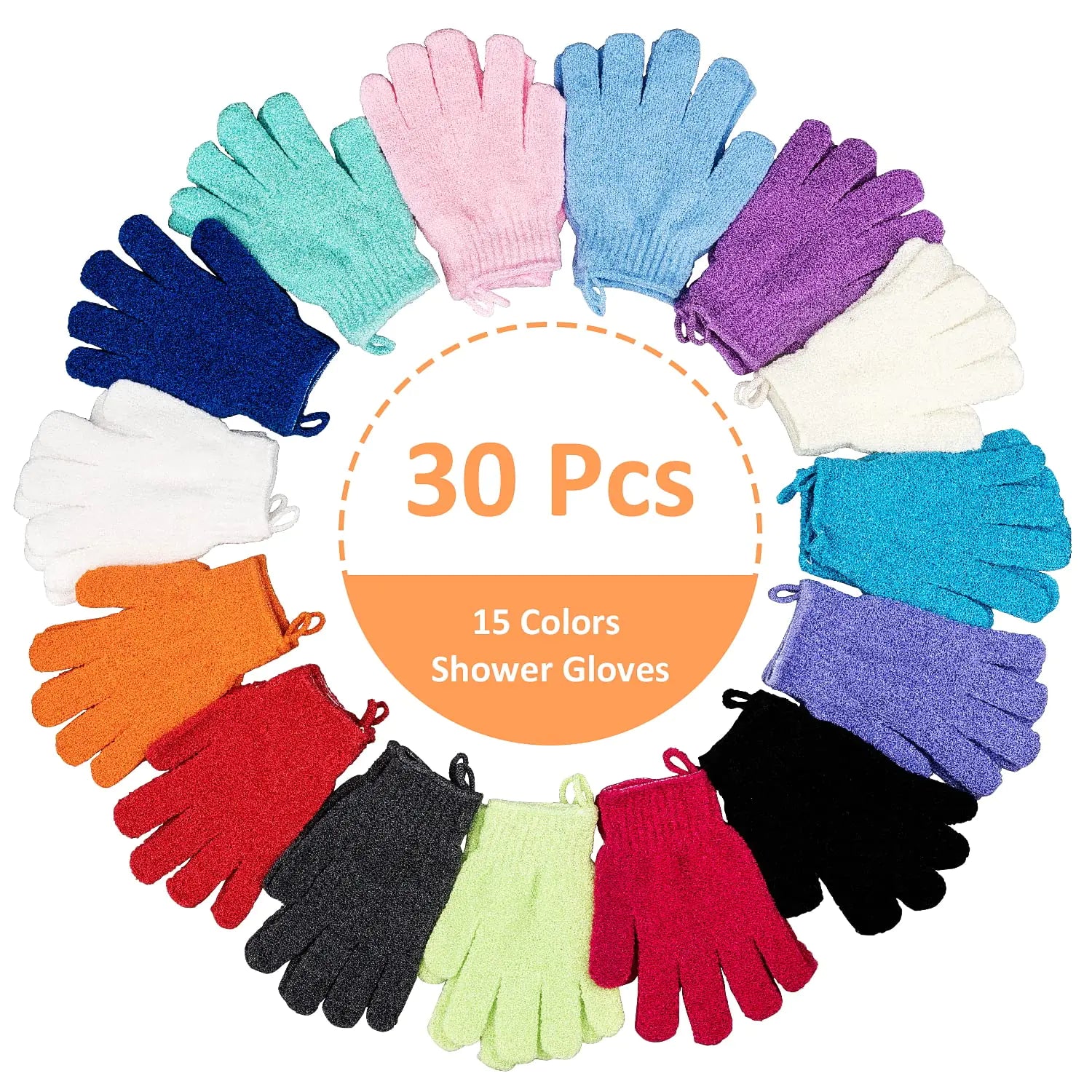 30 Pcs Exfoliating Gloves for Shower, 15 Colors Body Exfoliator Glove with Hanging Loop, Scrub Exfoliate Glove Mitt Bath Face Spa Hand Scrubber