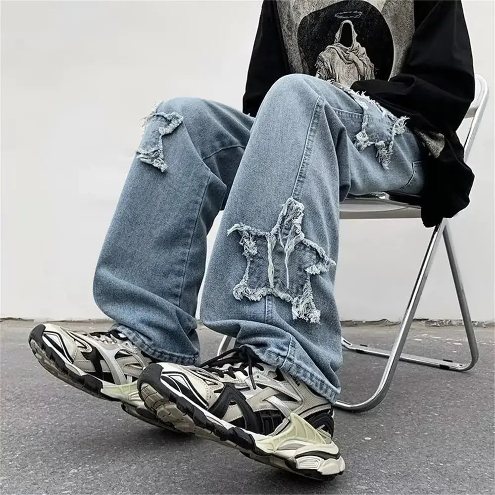 2022 New Fashion Stars Towel Embroidery Brown Baggy Men Jeans Pants Vivareflex Online