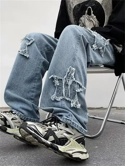 2022 New Fashion Stars Towel Embroidery Brown Baggy Men Jeans Pants Vivareflex Online