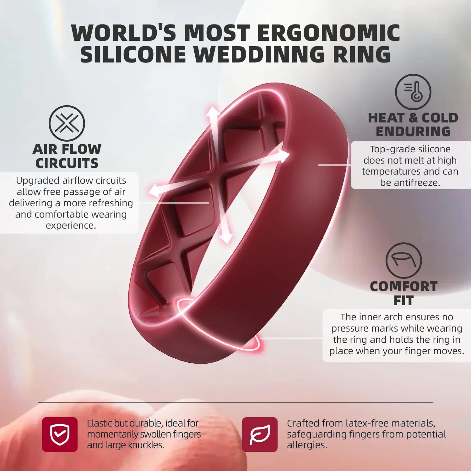 Egnaro Women's Silicone Rings – Ergonomic & Stylish Wedding Bands (Multiple Colors, Half Sizes) - Vivareflex Online