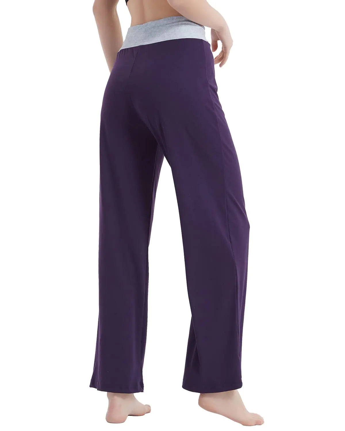 Pantalones de pijama cómodos para mujer de NEWCOSPLAY, pantalones casuales de pierna ancha con cordón y palazzo, color morado puro, talla pequeña 