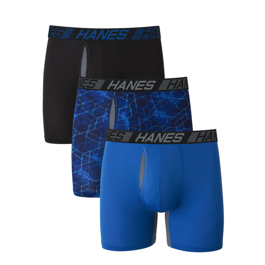 Boxer à poche pour hommes Hanes Total Support, refroidissement X-Temp, sous-vêtement évacuant l'humidité, taille standard, jambe longue et tronc, lot de 3, jambe standard, grande taille, jambe standard - Marbré