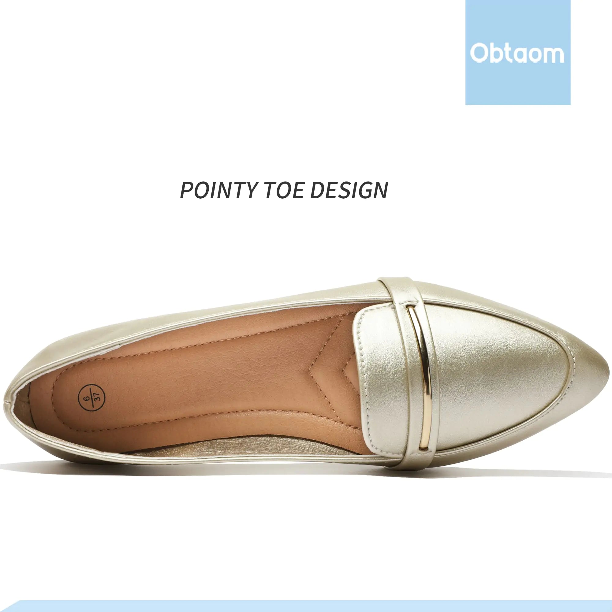 Mocassins à bout pointu pour femmes Obtaom Chaussures de travail plates confortables en similicuir Ballerines plates 6 or