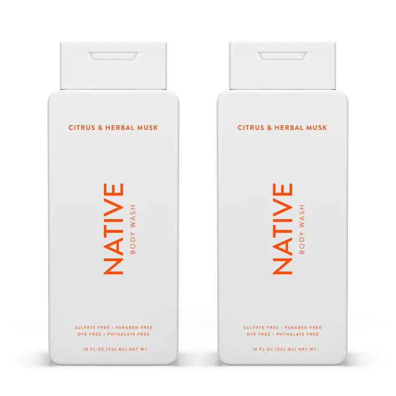 Native Body Wash Contains Naturally Derived Ingredients | For Women & Men, Sulfate, Paraben, & Dye Free Leaving Skin Soft and Hydrated | Citrus & Herbal Musk 18 oz - 2 Pk Citrus & Herbal Musk - 2 Pk