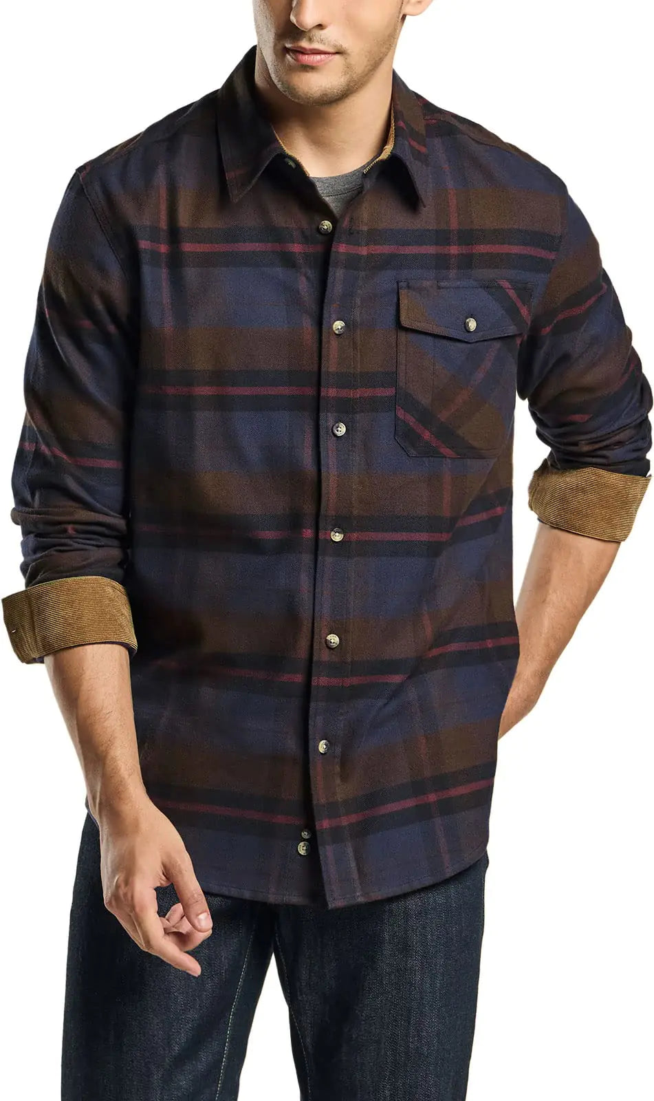 Camisa de franela de algodón para hombre CQR, camisa informal a cuadros con botones y manga larga, camisas para exteriores suaves cepilladas, talla extra pequeña, Woods Night 