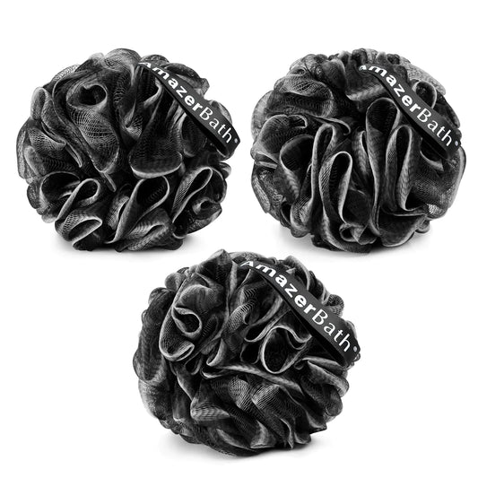 Éponge luffa AmazerBath, luffa de douche pour hommes et femmes - Lot de 3 éponges luffa pour le corps, bord noir et blanc classique, éponge de bain 60 g/pièce 3.0