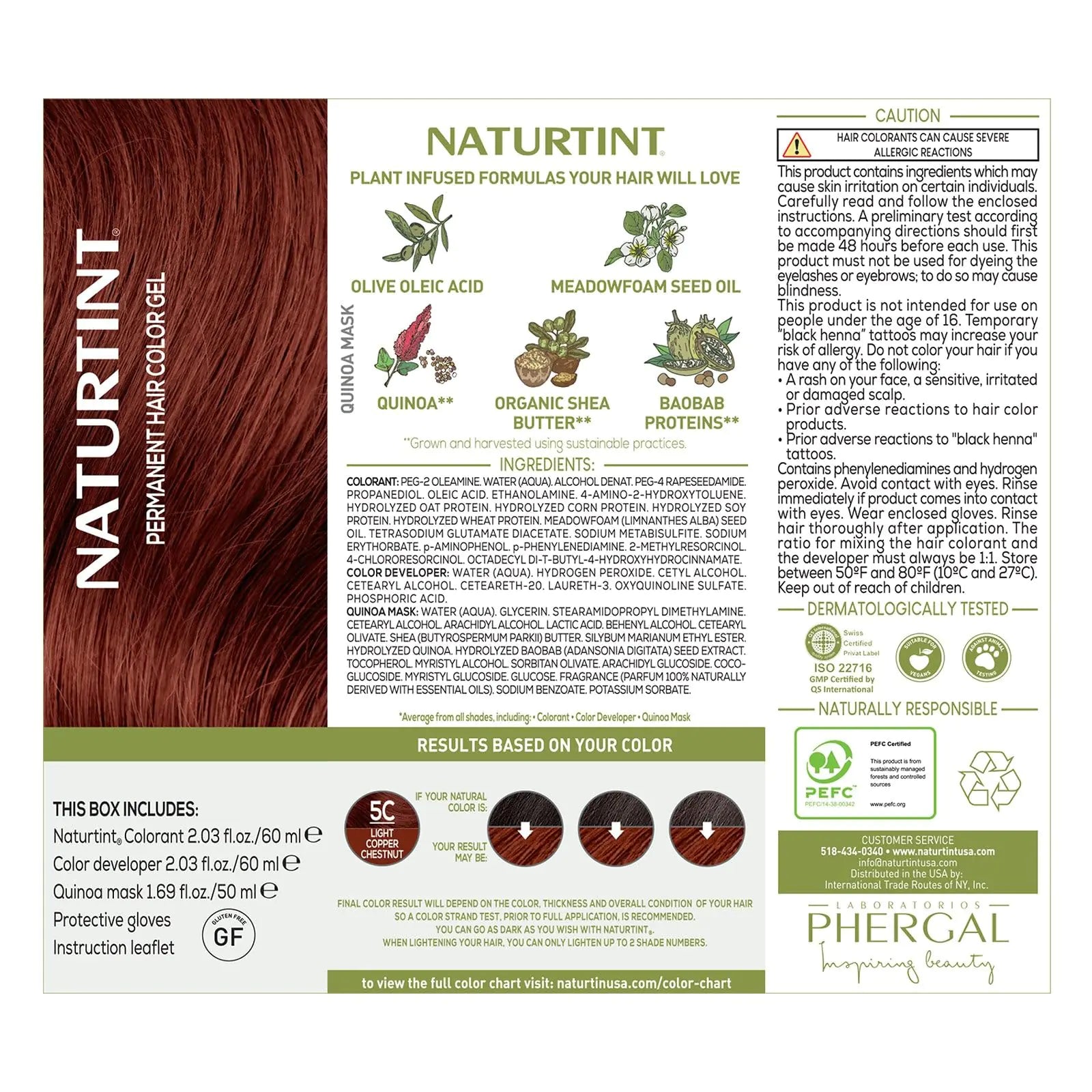 Tinte permanente para el cabello Naturtint 5C castaño cobrizo claro (paquete de 6), sin amoníaco, vegano, sin crueldad animal, hasta un 100 % de cobertura de canas, resultados duraderos 