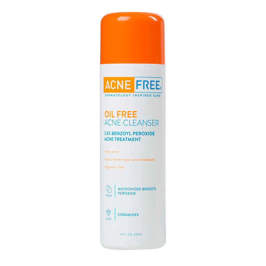 Nettoyant sans huile AcneFree Acne Free, peroxyde de benzoyle à 2,5 % avec acide glycolique pour prévenir et traiter les éruptions cutanées, sans parfum, 8 fl oz 8 onces (paquet de 1)